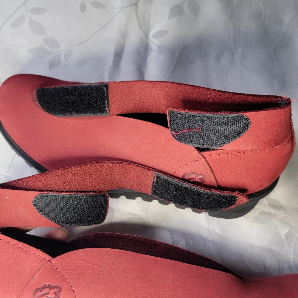 Loints‎ Of Holland Dark Red Leather Ankle Strap Comfort Wedge Shoes Size 7.5